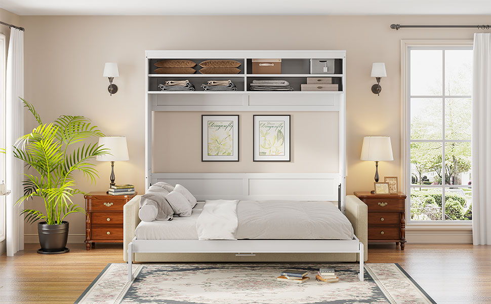 Queen Size Murphy Wall Bed With Sofa - White