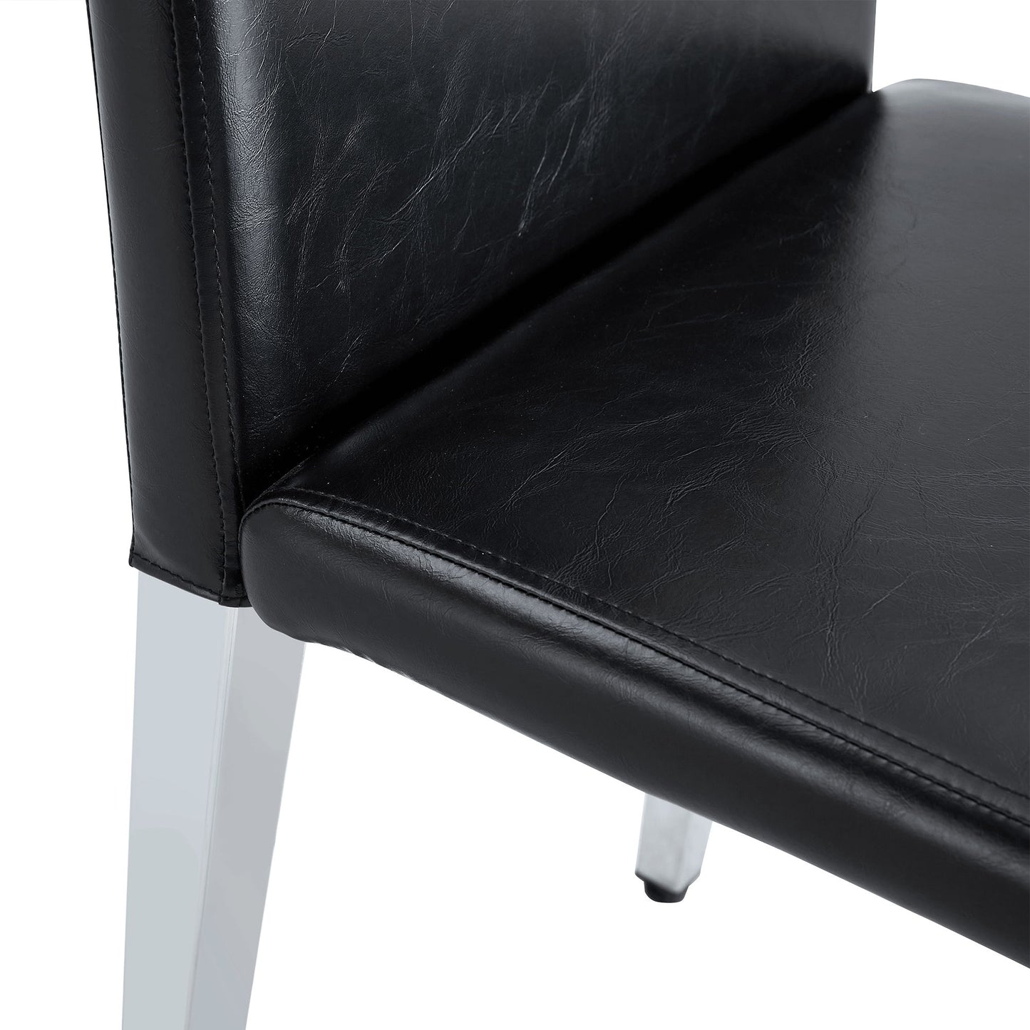 (Set of 4) Backrest Chairs With Silver Metal Legs A Perfect Match For Minimalist And Modern Home Styles - Black / Silver
