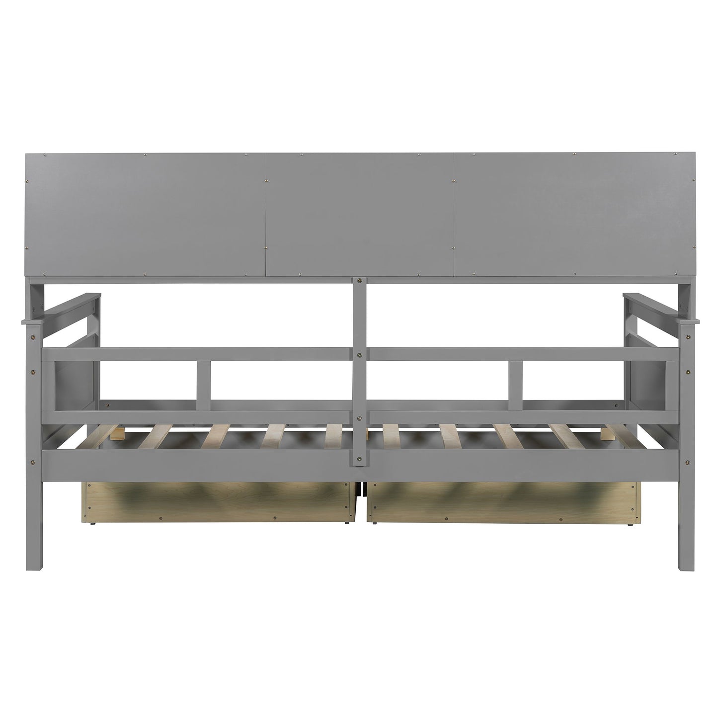 Twin Size Daybed, Slat Support, With Bedside Shelves And 2 Drawers - Gray