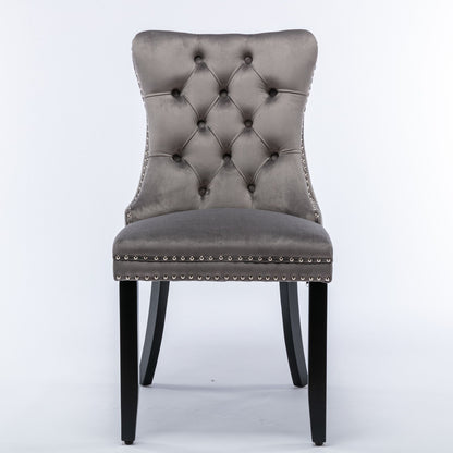 Nikki - Modern, High-End Tufted Solid Wood Contemporary Velvet Upholstered Dining Chair With Wood Legs Nailhead Trim (Set of 2) - Gray