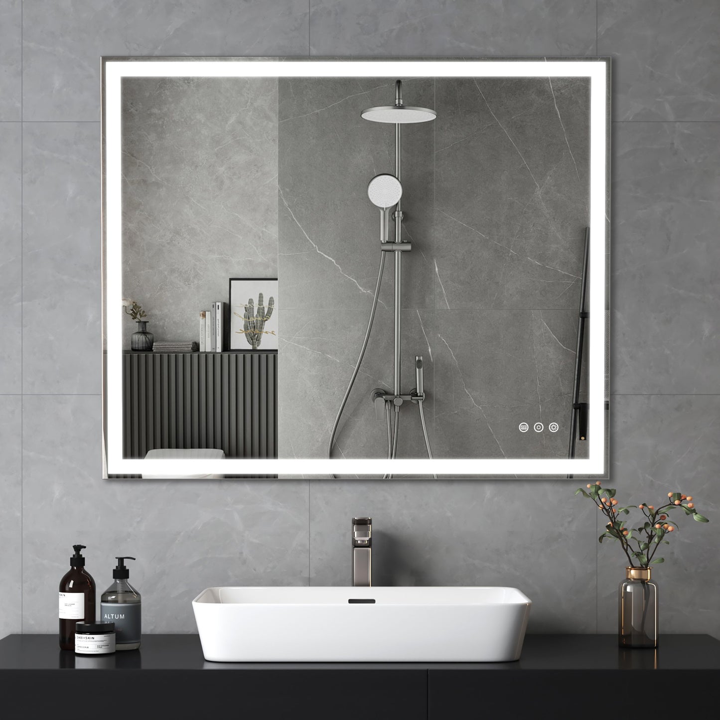 LED Bathroom Vanity Mirror Wall Mounted Adjustable White / Warm / Natural Lights Anti-Fog Touch Switch With Memory Modern Smart Large Bathroom Mirrors - Silver