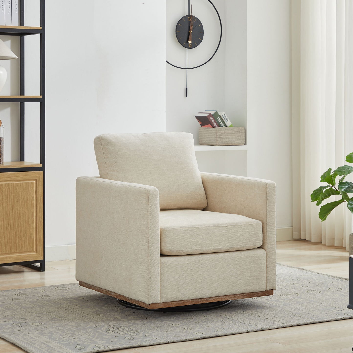 Square Upholstered Swivel Accent Chair With 360 Degree Rotation - Beige