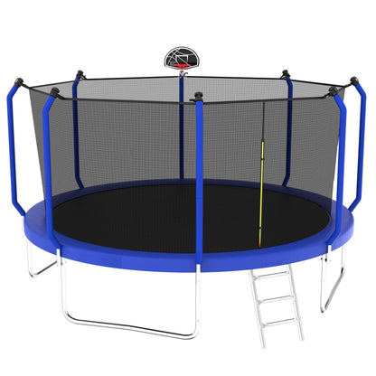 168.11" Trampoline With Basketball Hoop, Astm Approved Reinforced Type Outdoor Trampoline With Enclosure Net - Blue