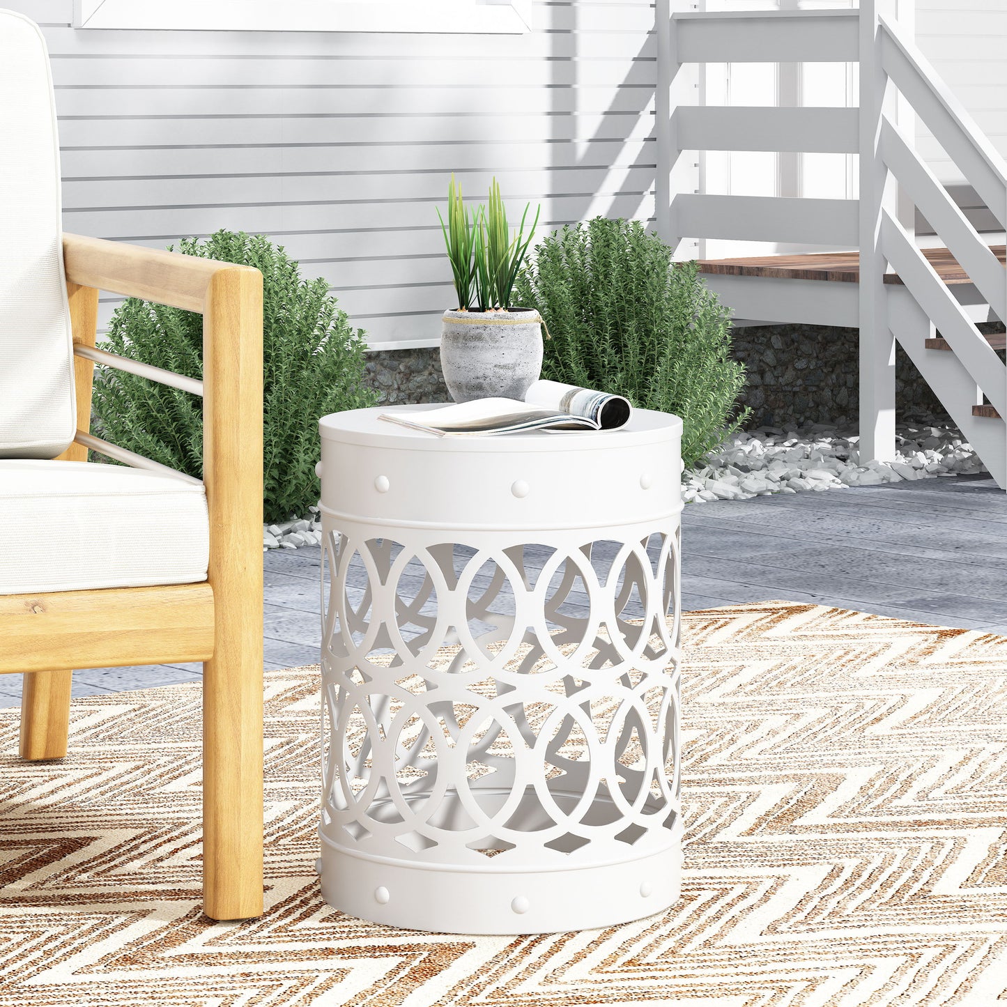 Outdoor Metal End Table Large - White
