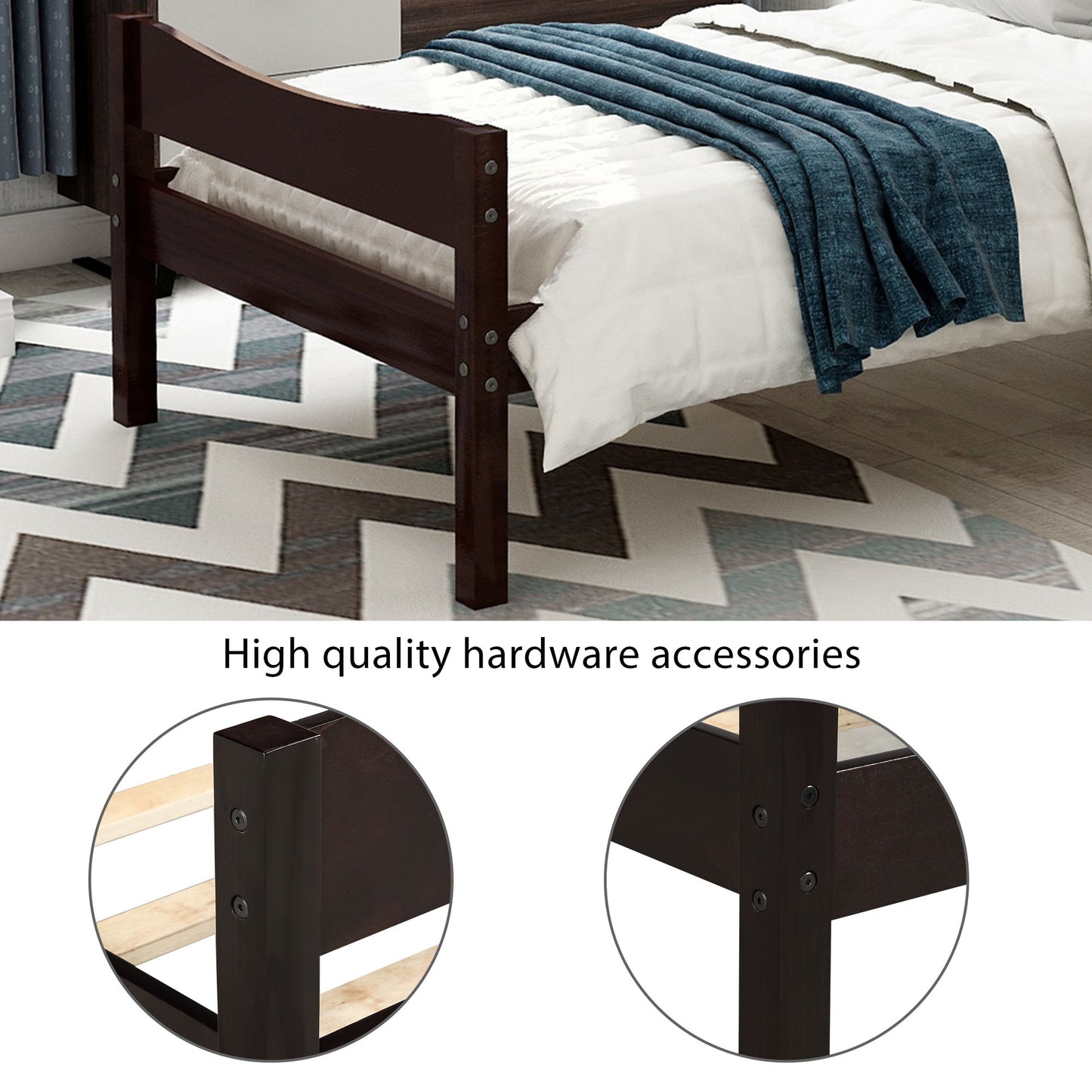 Twin Size Platform Bed With Headboard And Slat Support - Espresso