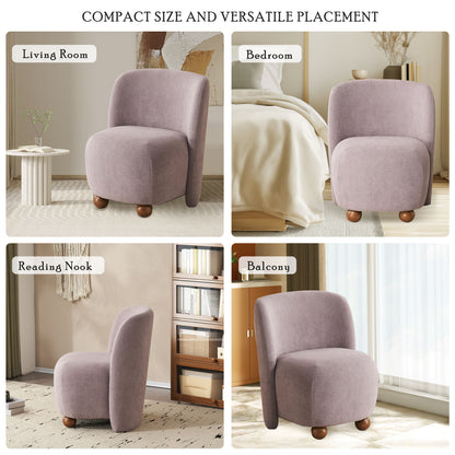 Modern Low Back Accent Chair, Upholstered Armless Living Room Chairs, Round Pine Wood Feet, For Small Living Spaces, Living Room - Purple