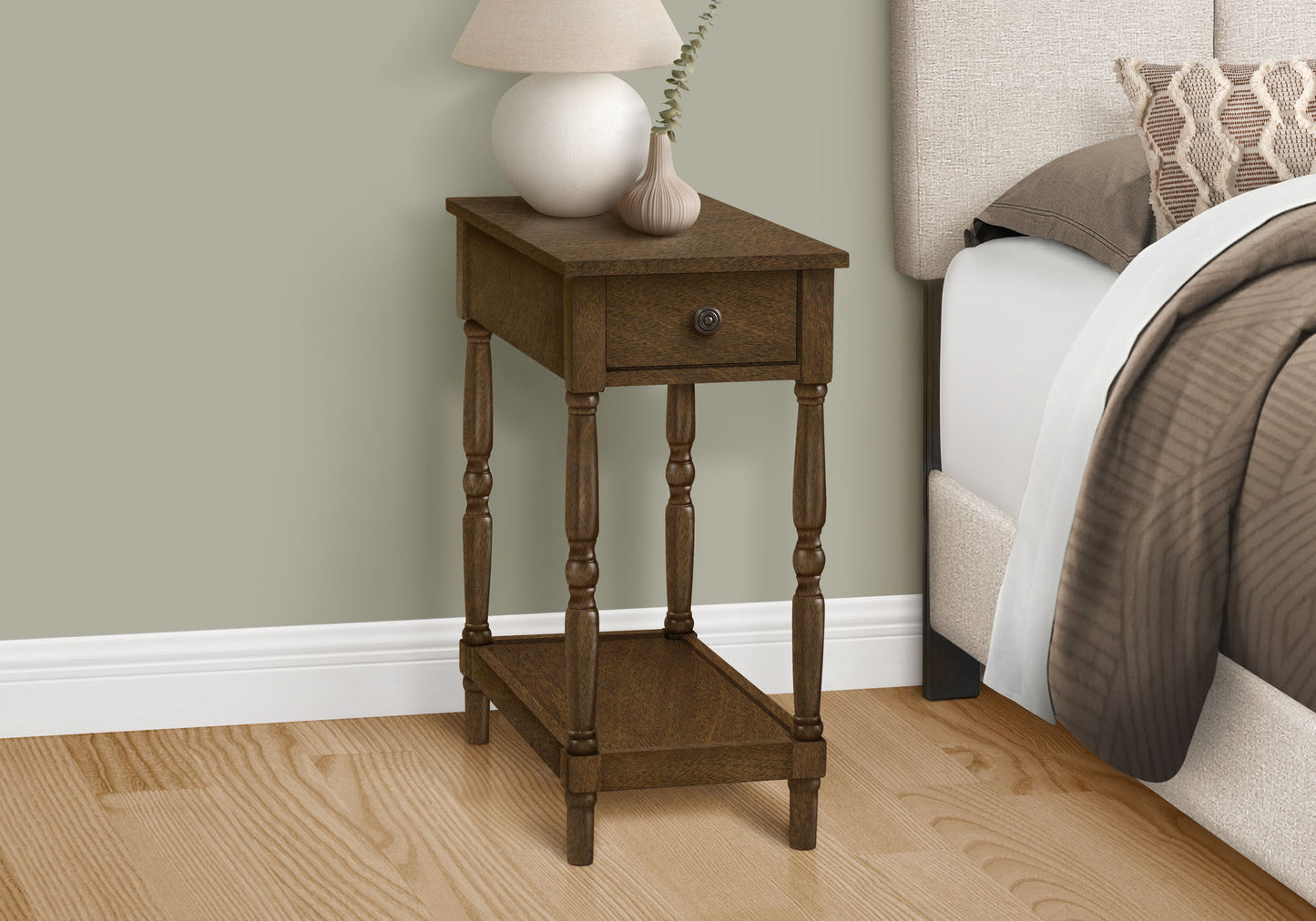 Accent End Table, 2 Tier, Storage Drawer, Traditional - Espresso