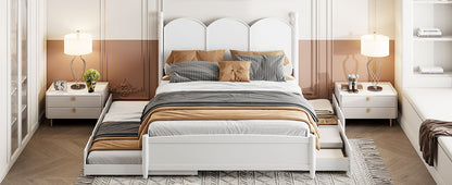 Queen Size Platform Bed With With 2 Big Drawers, Twin Long Size Trundle - White