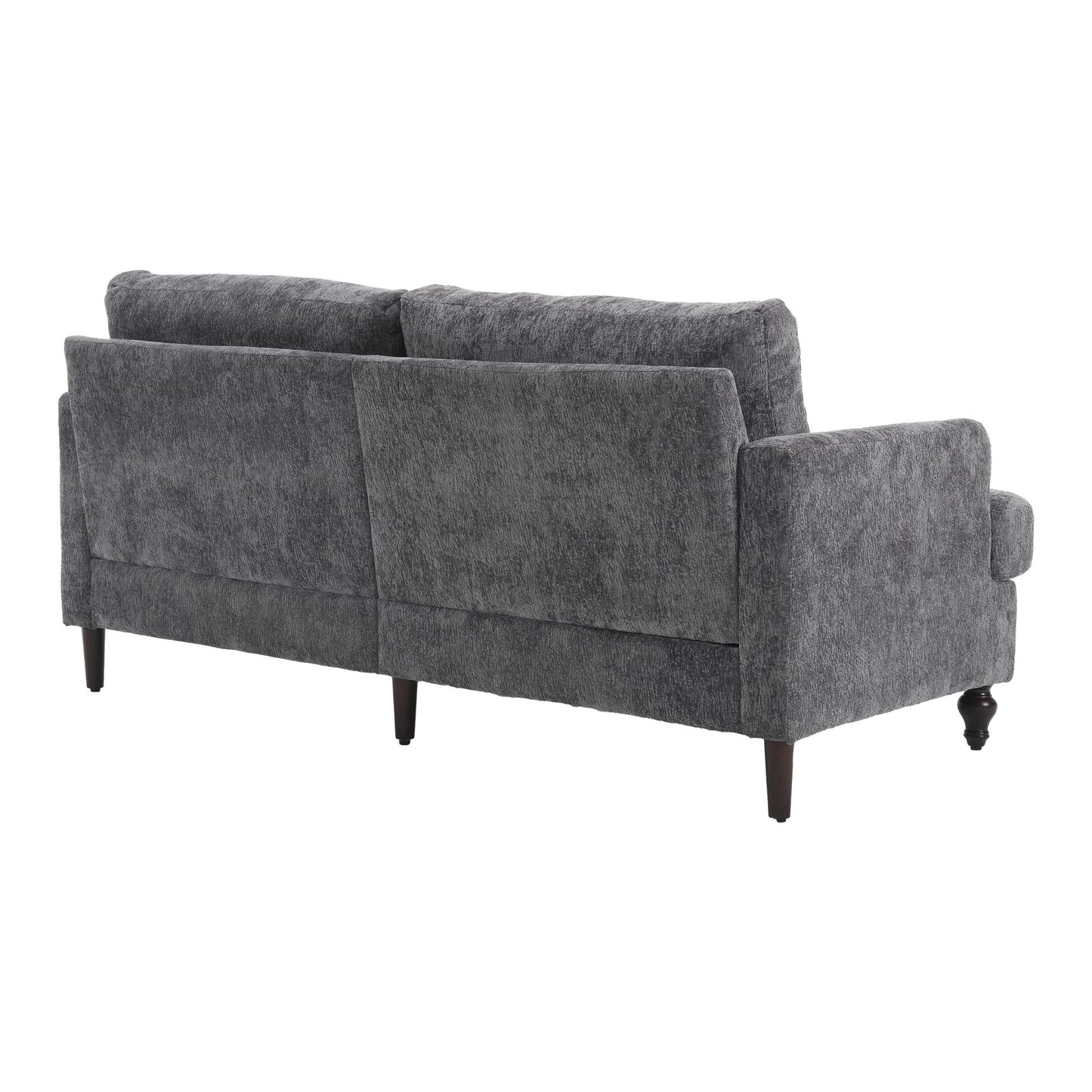 Mid Century Modern Chenille Fabric Loveseat Sofa, 2 Seat Upholstered Couch, Brown Wood Feet - Gray