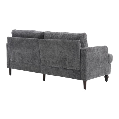 Mid Century Modern Chenille Fabric Loveseat Sofa, 2 Seat Upholstered Couch, Brown Wood Feet - Gray