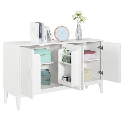 4 Door Sideboard Storage Cabinet With Door Shelf For Living Room And Dining Room, 2 Large Cabinets With Adjustable Shelf - White
