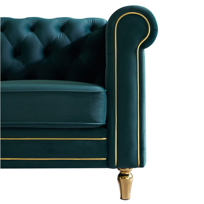 Chesterfield - Velvet Sofa 84.65" For Living Room - Green