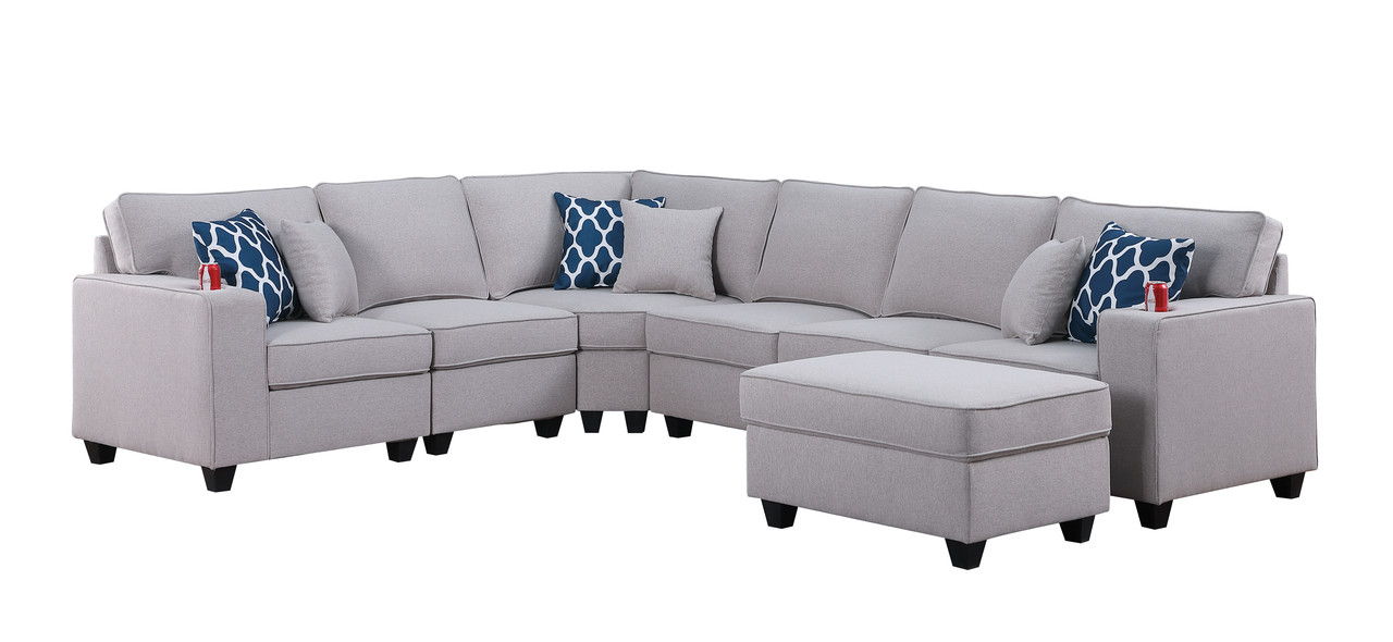 Cooper - 7 Piece Reversible L-Shape Sectional Sofa With Comfort Ottoman And Cupholder - Light Gray