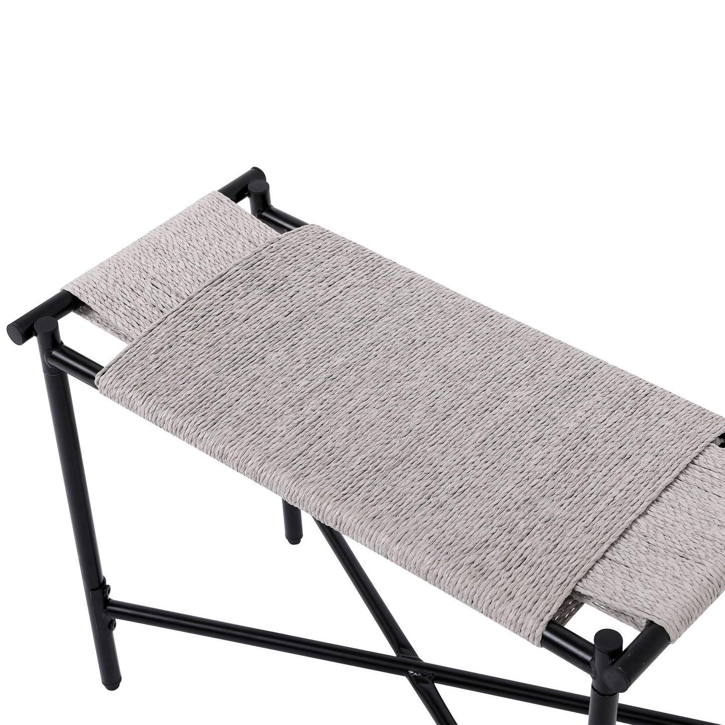 Boho Hand Woven Entryway Ottoman Vanity Chair Footrest Stool For Living Room Sofas - Gray