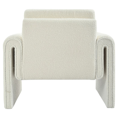 Modern Boucle Upholstered Accent Chair Luxurious Comfort & Sturdy Support, Solid Wood Frame - Ivory