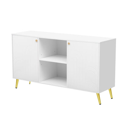 Modern TV Stand For TVs Up To 55", Entertainment Center Media Console, Adjustable Shelf, Metal Legs, Handles And Anti-Tip Device For Living Room - White