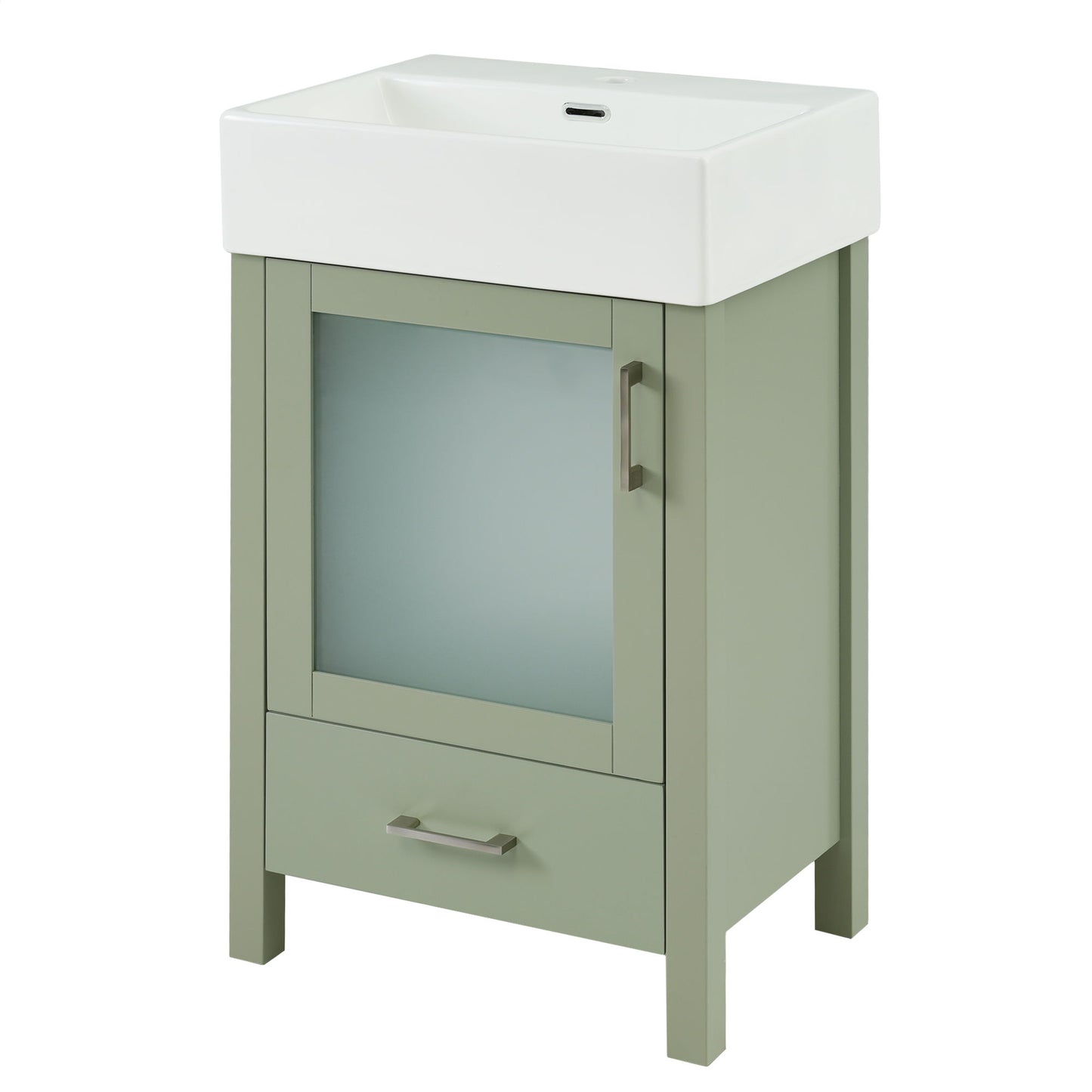 Bathroom Vanity With Ceramic Sink And Ample Storage, Ideal For Small Bathrooms - Green