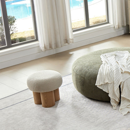 Mushroom Stool With Plush Cushion, Wooden Barrel Pipe - Greige / Walnut