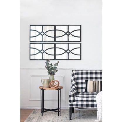 Rectangular Wooden Wall Mirror With Antique Frame, Vertical Or Horizontal Home Decor For Living Room (Set of 2) - Black