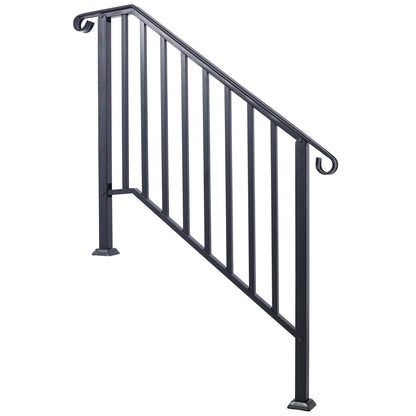 Handrails For Outdoor Steps, Fit 3 Or 4 Steps Outdoor Stair Railing, Picket#3 Wrought Iron Handrail, Flexible Porch Railing, Transitional Handrails For Concrete Steps Or Wooden Stairs - Black