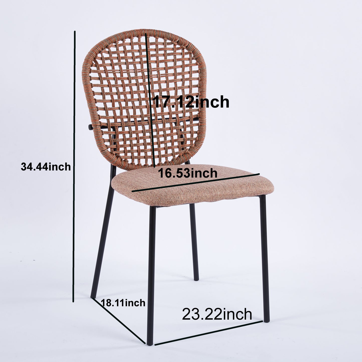Sennit Chair, Dining Chair, Coffee Chair (Set of 4) - Black / Orange