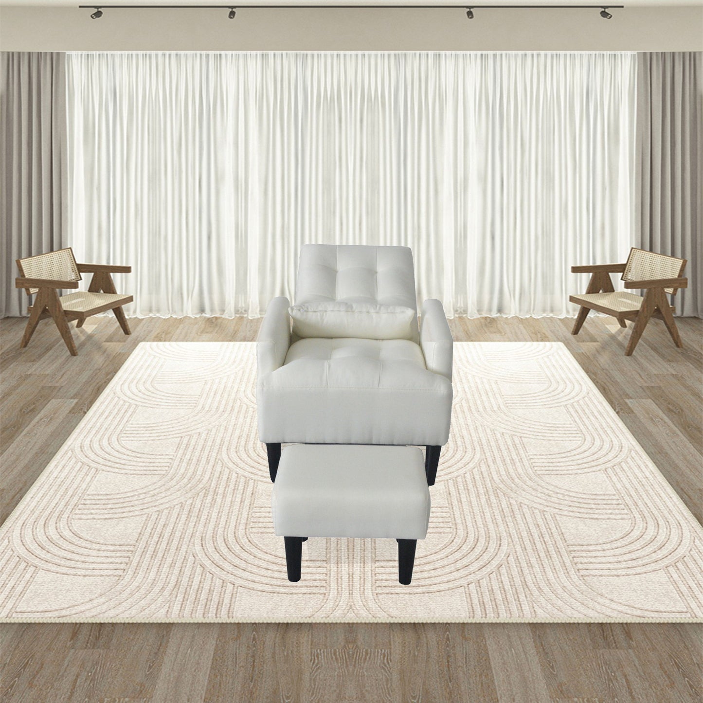 Recliner Soft Cozy Sofa Chair With Ottoman - Cream White