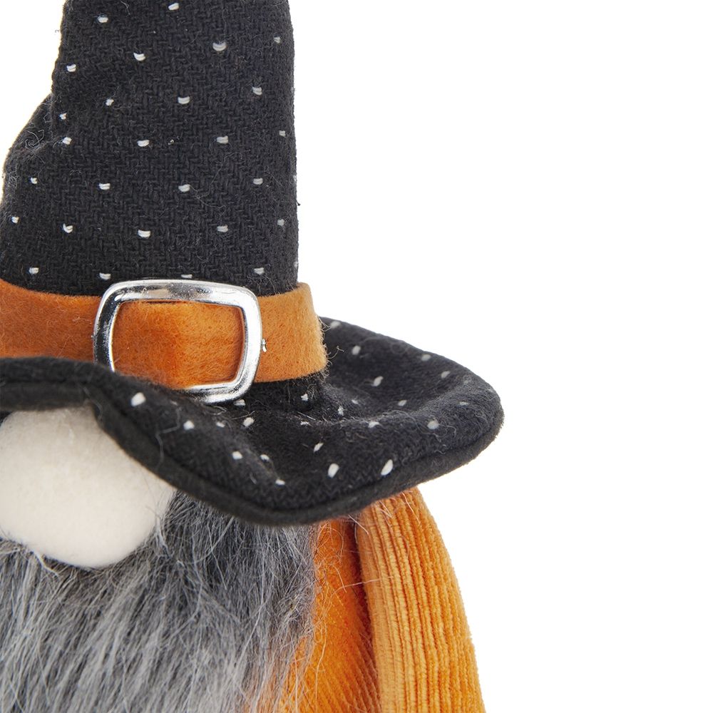 Standing Gnome With Gnome & Holding Banner, For Halloween Decor - Black / Orange / White