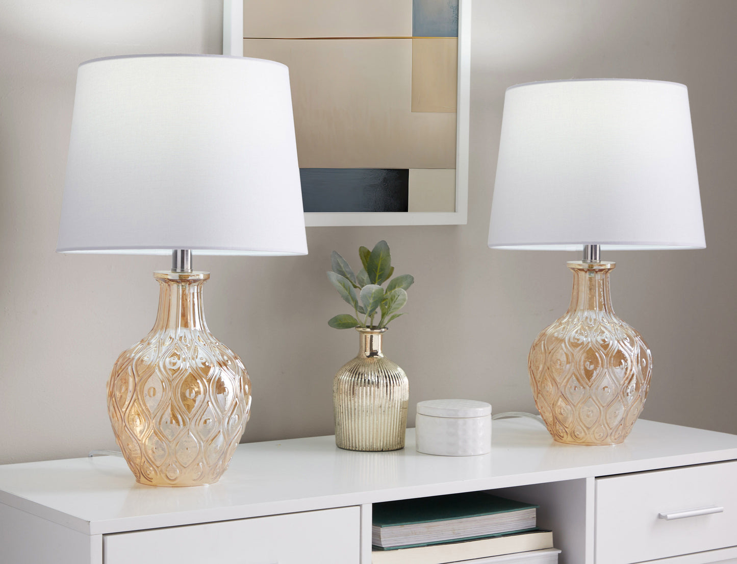 Gloria - Round Contemporary Lamp (Set of 2) - Clear Champagne Lustre / Chrome / White
