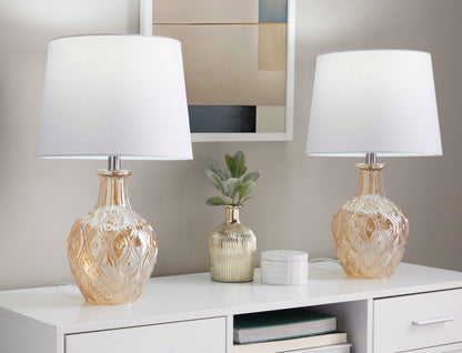 Gloria - Round Contemporary Lamp (Set of 2) - Clear Champagne Lustre / Chrome / White