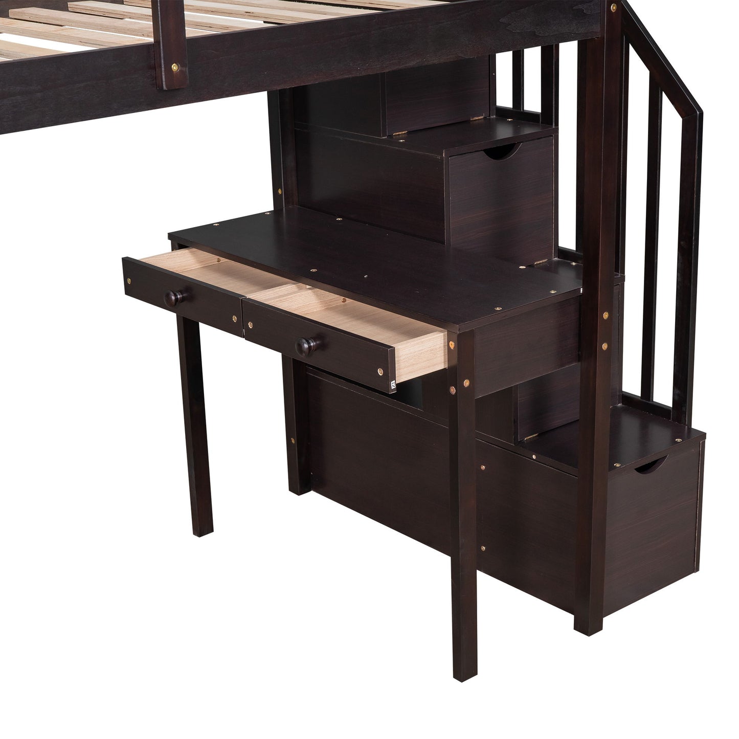 Twin Size Loft Bed With Storage Drawers, Desk And Stairs With Shelves - Espresso