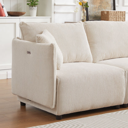 Multi Module Combination Style Sofa For Living Room And Other Lounge Spaces, Modern Minimalist Corduroy Combination Sofa With 2 Comfort Cushions With USB & C Charging Ports, 2 Sets - Beige