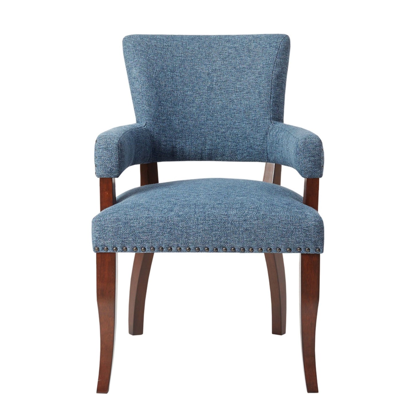 Arm Dining Chair With Brass Nail Head Detailing - Blue