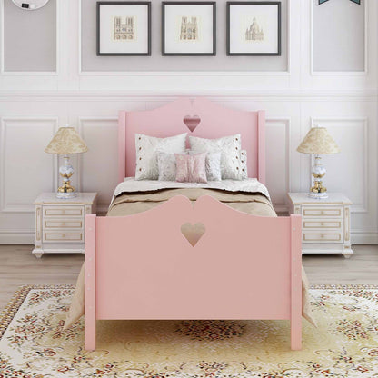 Twin Size Platform Bed With Headboard, Footboard And Slat Support - Pink