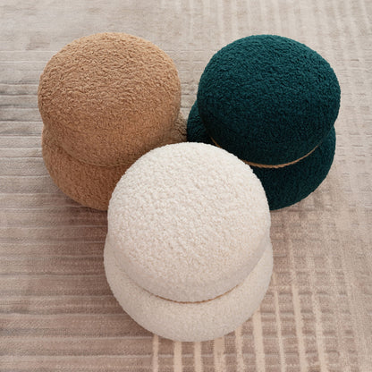 Snowman Stool With Lamb Wool Cushion And Solid Wood Frame - Dark Green