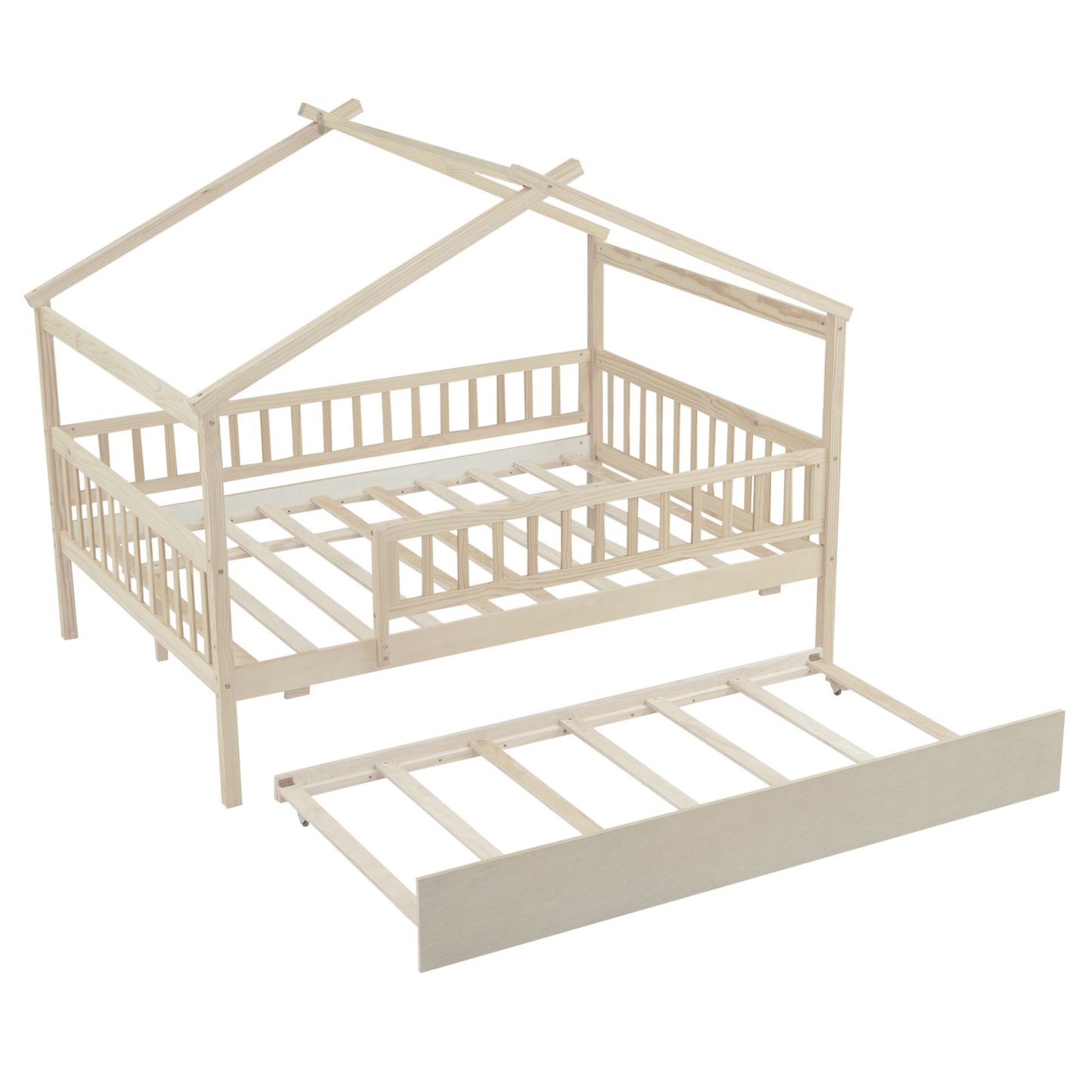 Full Size House Bed With Twin Size Trundle - Natural