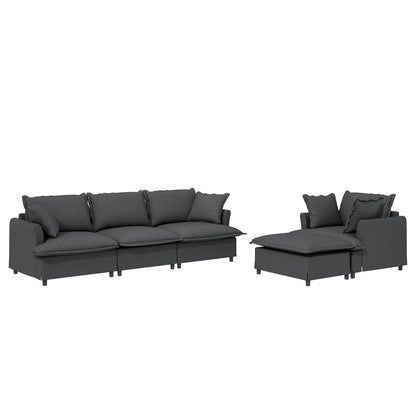 3 Piece Living Room Set Modular L Shaped Sectional Couch Upholstered, 3 Seater Sofa & Armchair & Movable Ottoman 5 Seat - Gray