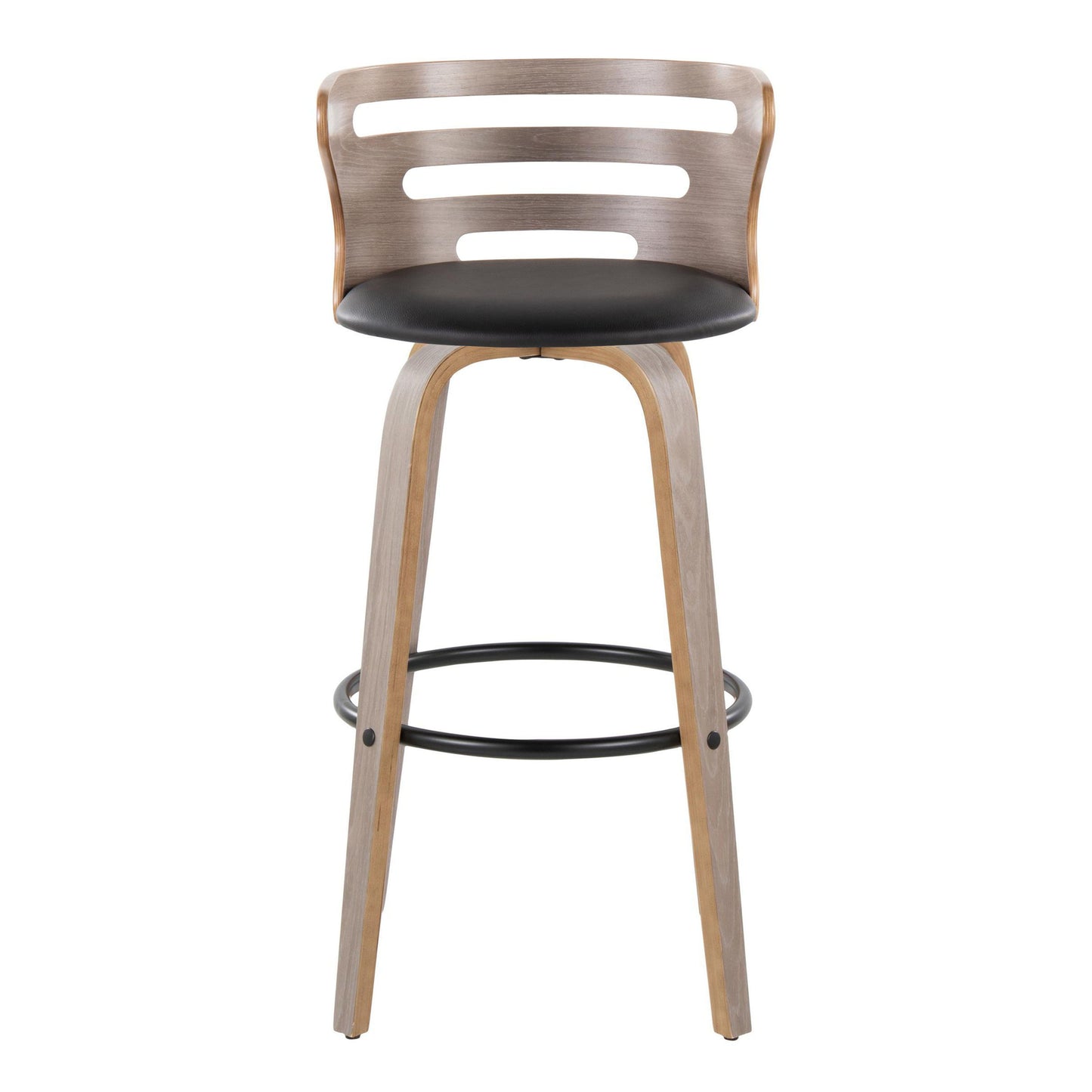 Cosini - Mid-Century Modern Fixed Height Barstool & Swivel And Round Footrest (Set of 2) - Light Gray / Black