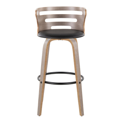Cosini - Mid-Century Modern Fixed Height Barstool & Swivel And Round Footrest (Set of 2) - Light Gray / Black
