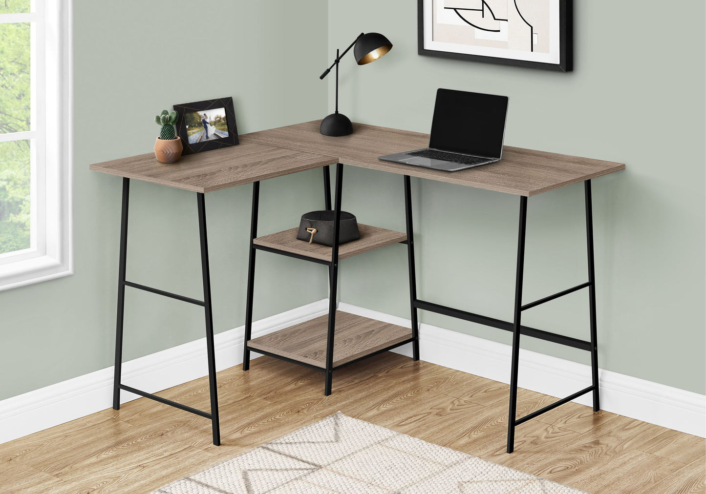 Computer Desk, Home Office, Corner, Storage Shelves, L-Shape, Work, Laptop, Contemporary, Modern - Taupe