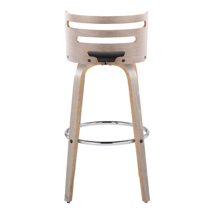 Cosini - Mid-Century Modern Fixed Height Barstool With Swivel With Round Footrest (Set of 2) - Light Gray / Black