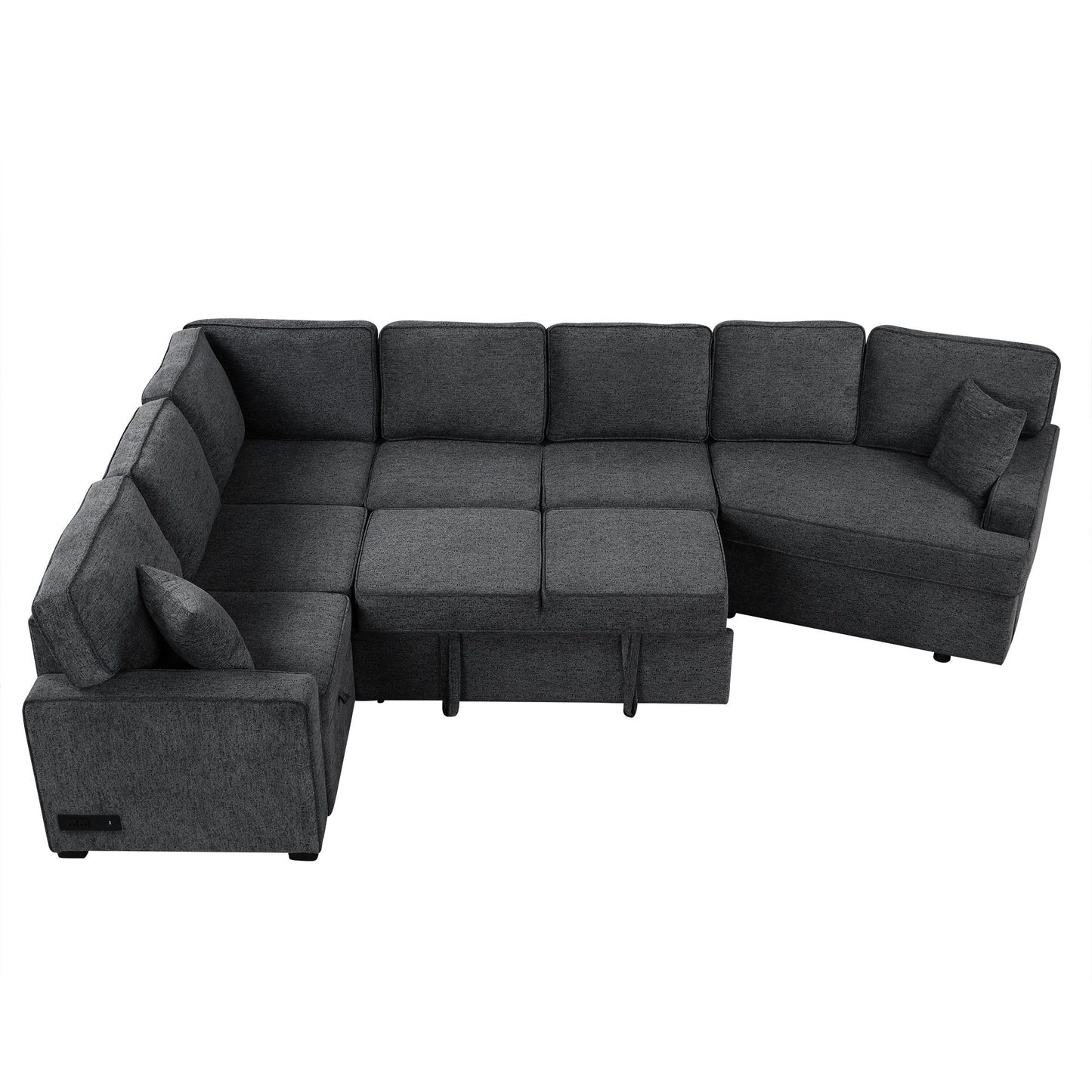L-Shaped Sofa Sectional Sofa Couch Pull-Out Sofa Bed With Charging Devices And Cup Holders For Living Room - Blue Black