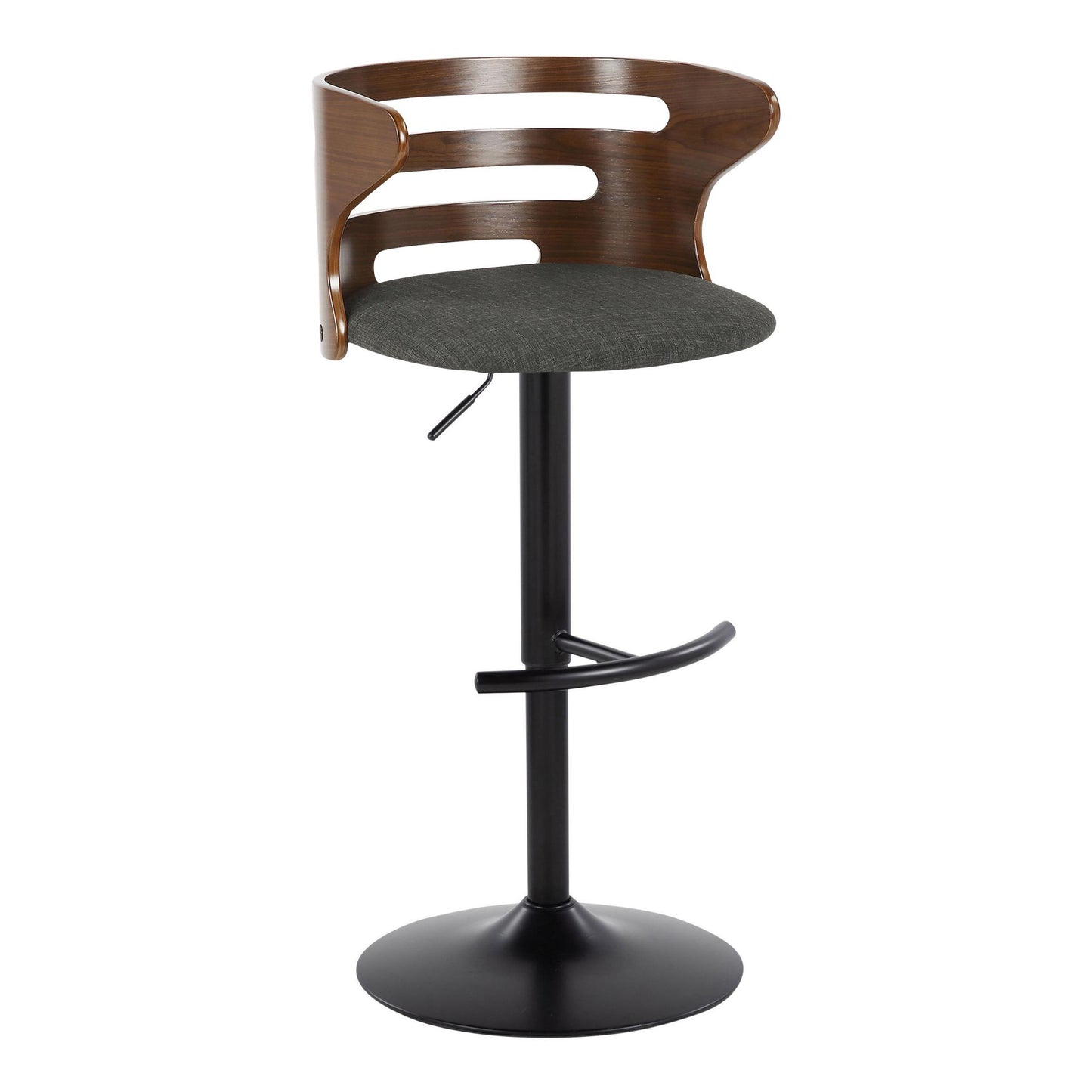 Cosi - Mid-Century Modern Adjustable Barstool With Swivel With Rounded T Footrest (Set of 2) - Black / Walnut / Charcoal