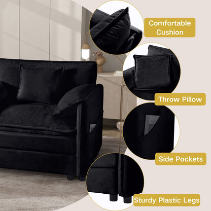 Oversized Recliner Chair With Movable Ottoman, Soft Chenille Upholstered Indoor Lounge Chair - Black