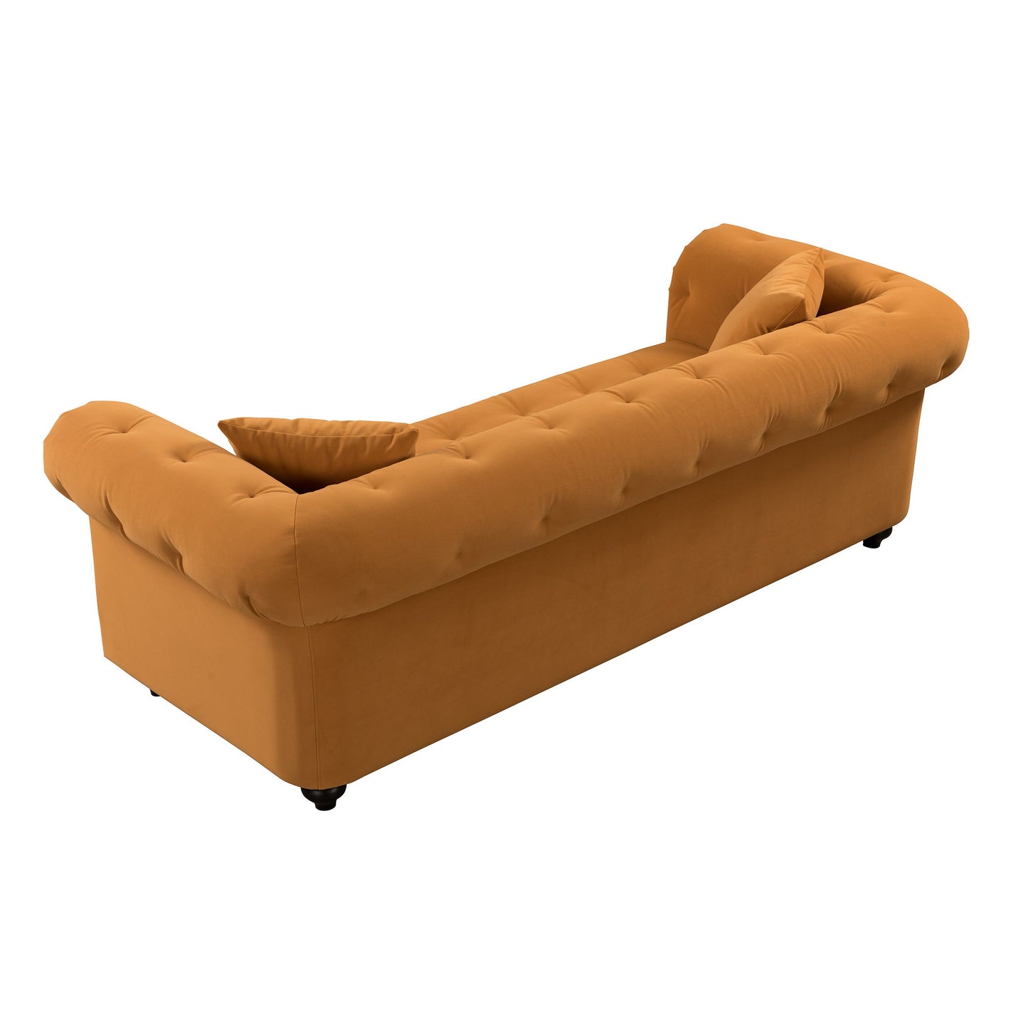 Retro Medieval Style Sofa With Roll Arms And Throw Pillows - Orange