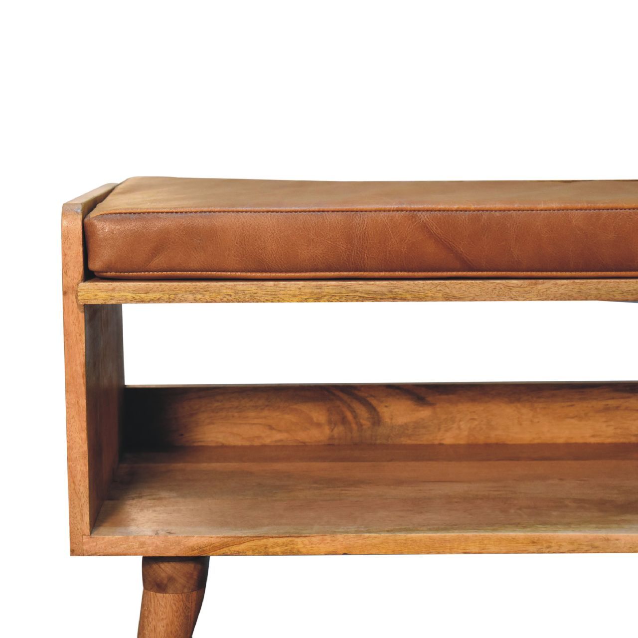 Bench With Leather Seatpad - Oak