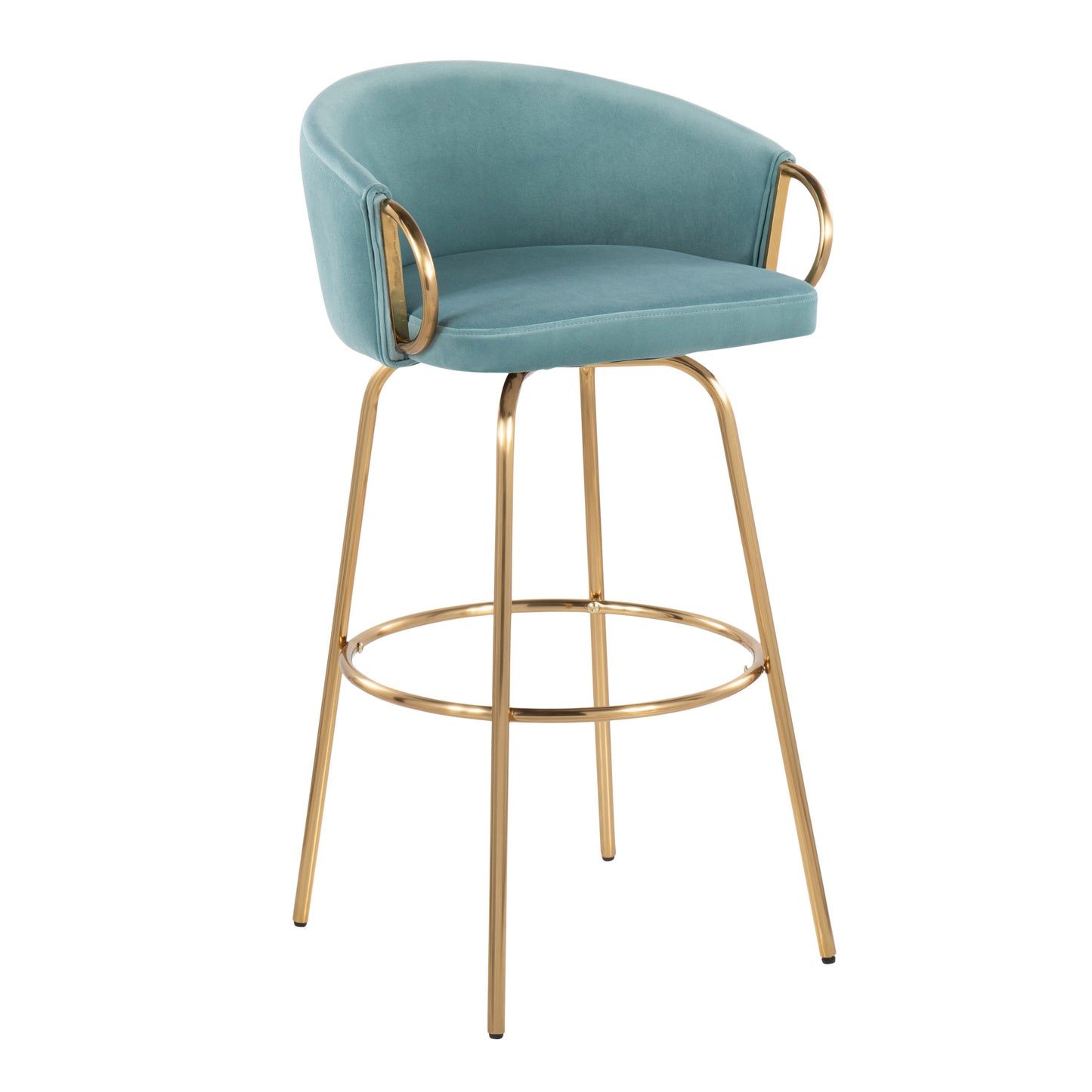 Claire - Contemporary / Glam Fixed Height Bar Stool Round Footrest (Set of 2) - Light Blue / Gold