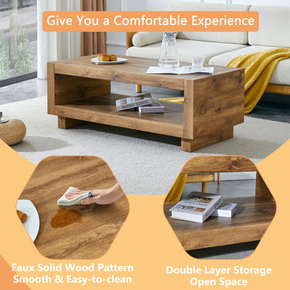Modern Minimalist Rectangular Coffee Table Measuring Embodies The Simple Charm Of Mid Century Aesthetics, Adding A Touch Of Elegance To Your Living Room - Natural Wood