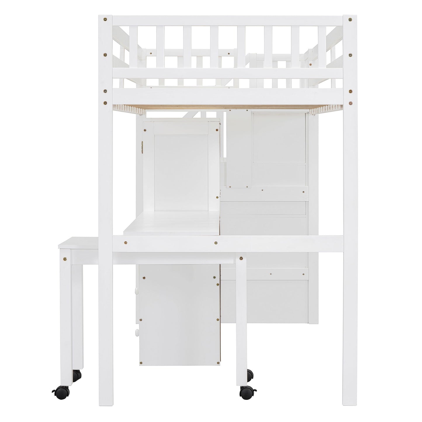 Twin Size Loft Bed With Stairs, Bookshelf, Drawers, Desk & Wardrobe, Space Saving Multifunctional Furniture - White
