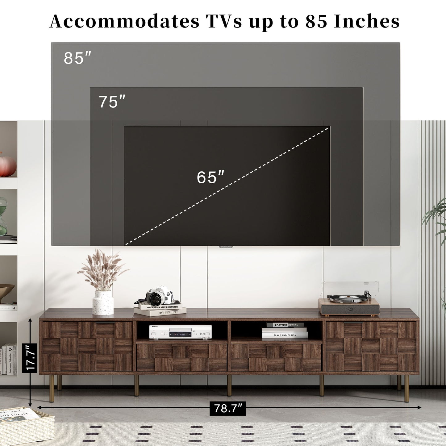 Mid Century TV Stand With 2 Drawers, Media Console Table For Tvs Up To 85'', Entertainment Center With Storage For Living Room - Dark Brown