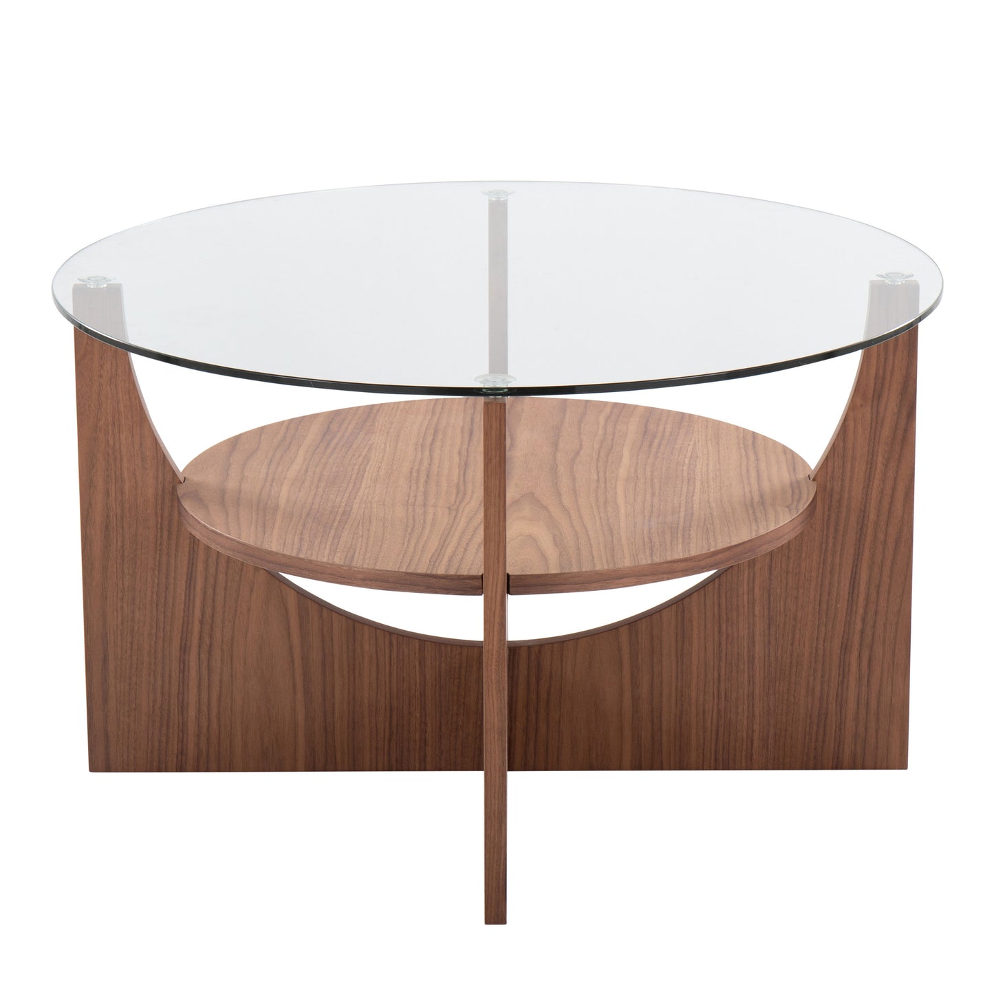 U - Shaped Contemporary Coffee Table - Walnut / Clear
